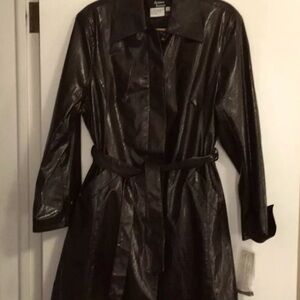 Brown croco textured belted trench coat